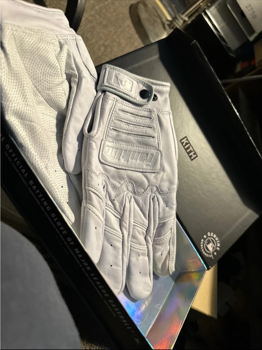 Kith White Leather Batting Gloves - Men's Athletic Grip